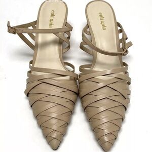 Cult Gaia sculpted heel leather mules tan 40